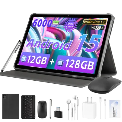 Android 15 Tablets 2025,10.1" Android Tablet with Octa-core Processor 12GB RAM 128GB ROM 1TB Expand 6000mAh Battery Dual Camera