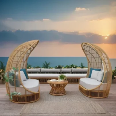 Nordic Rattan Canopy Half Moon Sofa Garden Sets Outdoor Furniture Lounge