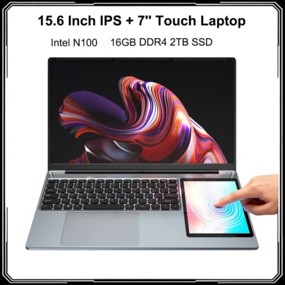 15.6 Inch IPS + 7'' Touch Screen Laptop Dual Screen Notebook Intel N100 Max 32G DDR4 M.2 2T SSD Slim Office PC Computer