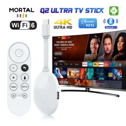 Factory Directly Wifi6 Android14 TV stick Mortal Q2 ultra Allwinner H313 Smart 4K Home theater Bluetooth Voice remote 2G8G16G