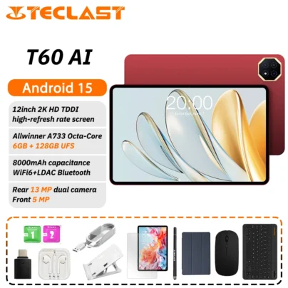 Teclast T60 AI Tablet Allwinner A733 Octa-Core 12inch 2K HD TDDI Screen 6GB RAM 128GB ROM Android 15 WiFi6 8000mAh 13MP+5MP