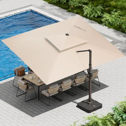 10 X 13 FT Cantilever Patio Umbrella with Base Included Outdoor Heavy Duty Double Top Windproof Rectangle Offset, Customized